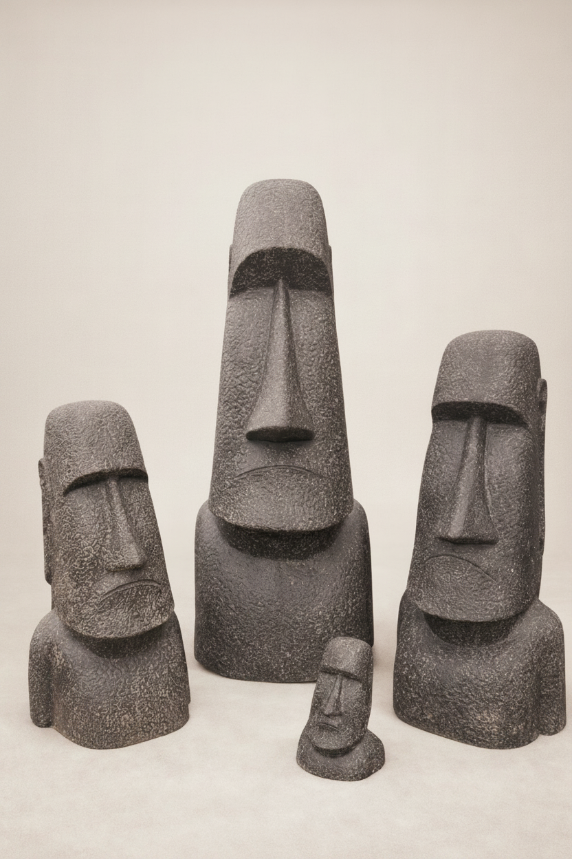 Moai Head Statue - Garden Decoration Sculpture - Weatherproof - Rapa Nui Easter Island Figure made of Fiberglass Concrete Gray - 150x49x47 cm