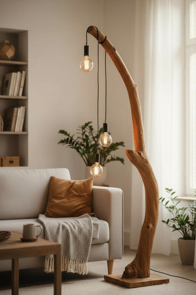 Teakwood base natural root – handmade solid wood unique, decorative wooden base for lamps &amp; living room - 180–200 cm height Ø 8–13 cm