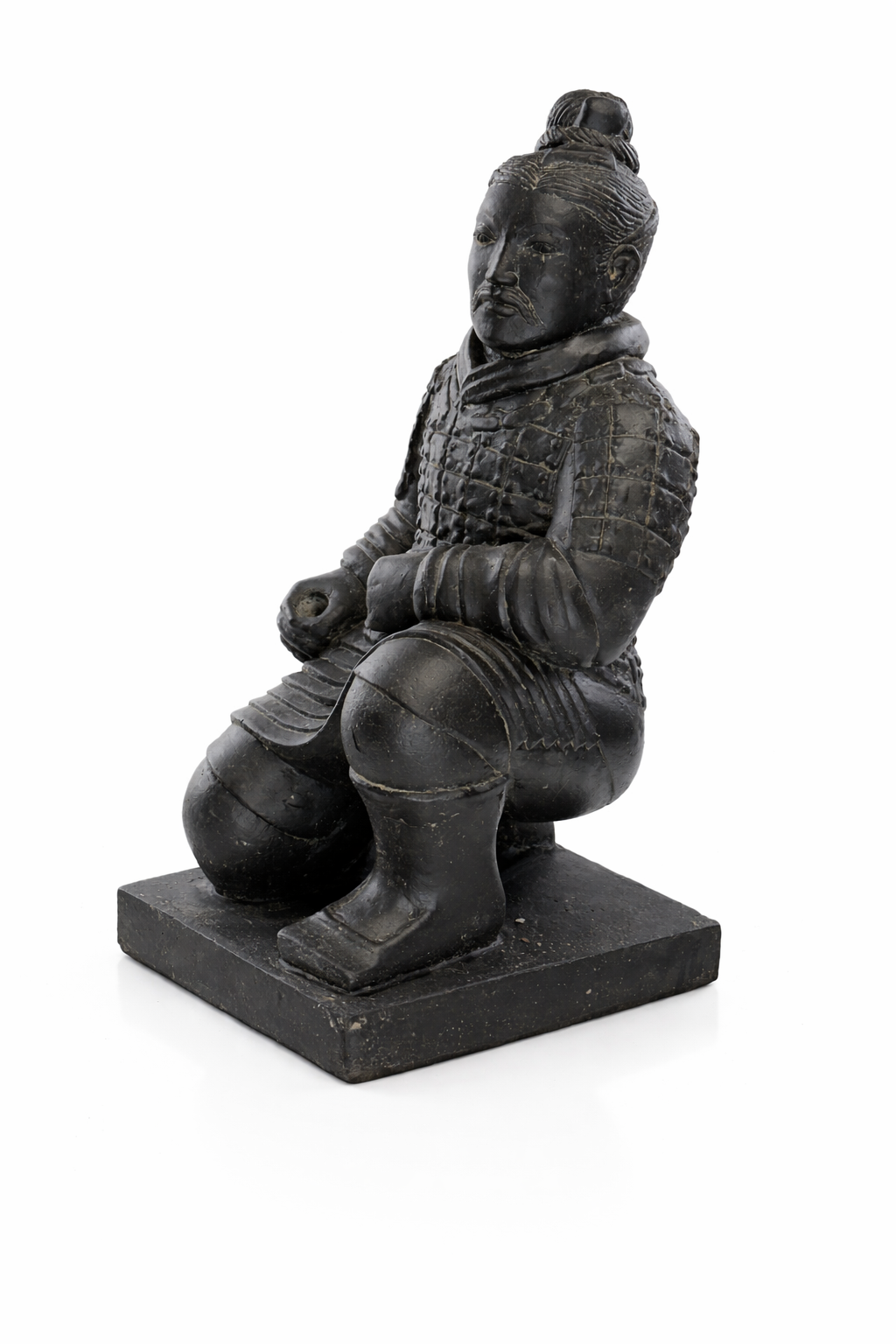 Krieger Statue kniend – Garten Wohnzimmer Deko Skulptur – Wetterfest – Steinoptik Terrakotta Krieger Figur schwarz gold – ca. 50 cm