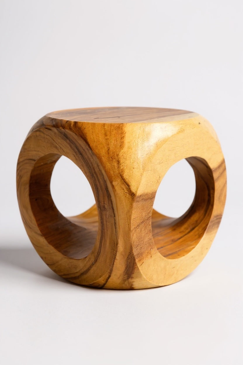 Holz Hocker – Pflanzenhocker Beistelltisch – Modern mit rundem Ausschnitt – Würfelform aus Massivholz – 40x40x40 cm