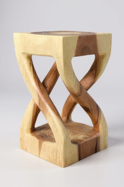 Wooden side table - wooden stool coffee table - handmade - turned from light solid suar wood - 50x28x28 cm
