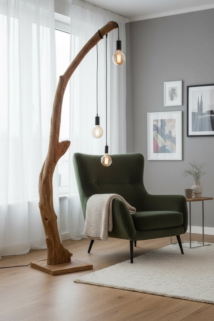 Teakholz Standfuß Naturwurzel – handgefertigtes Massivholz Unikat, dekorativer Holzfuß für Lampen & Wohnraum - 180–200 cm Höhe Ø 8–13 cm