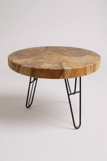 Wooden coffee table – side table – with three metal legs – round made of teak – 60x60x43 cm