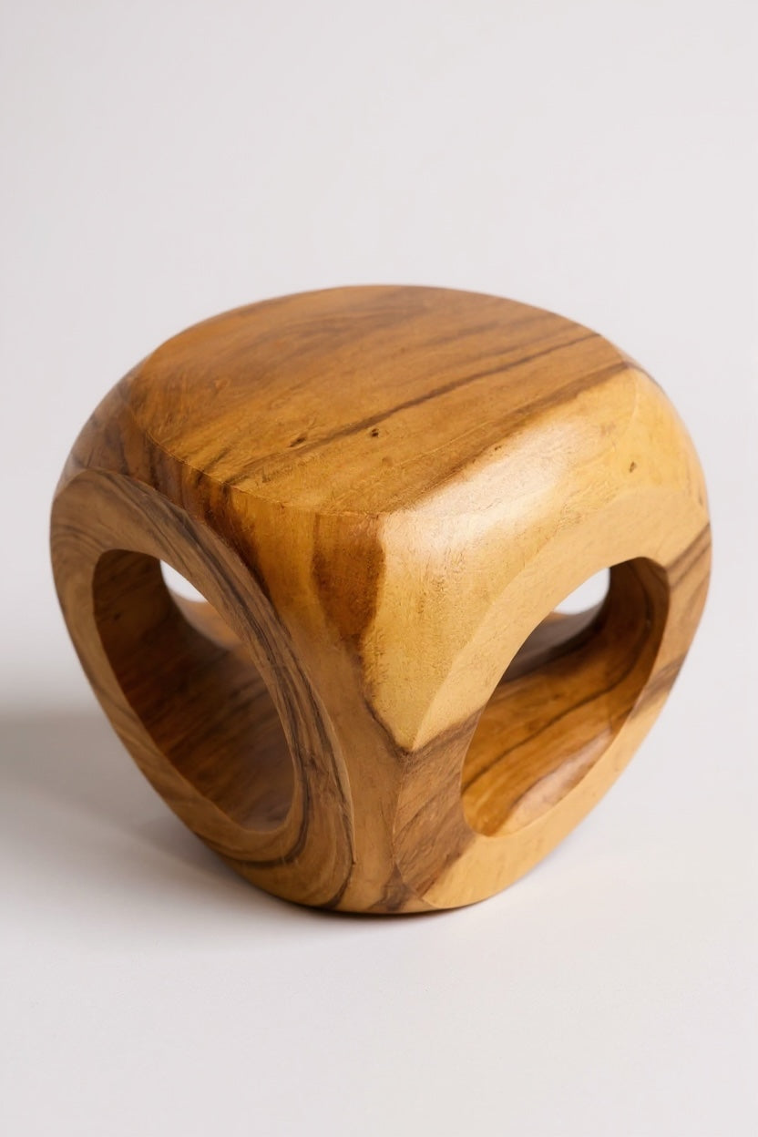 Holz Hocker – Pflanzenhocker Beistelltisch – Modern mit rundem Ausschnitt – Würfelform aus Massivholz – 40x40x40 cm