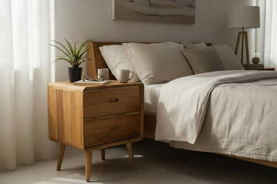 Wooden bedside table – side table – with two drawers – made of solid teak wood – 50x40x60 cm