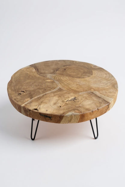 Wooden coffee table – side table – with three metal legs – round made of teak – 60x60x43 cm
