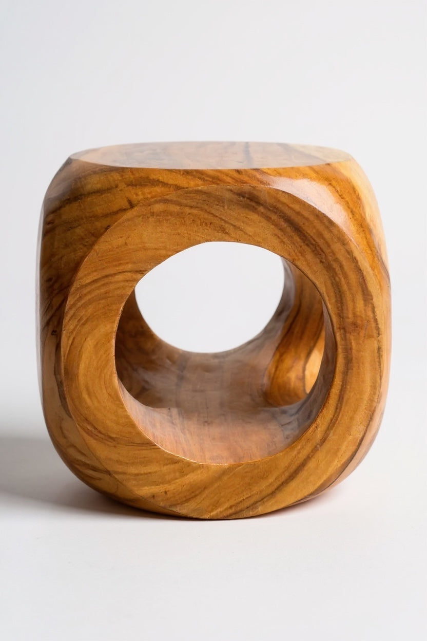 Holz Hocker – Pflanzenhocker Beistelltisch – Modern mit rundem Ausschnitt – Würfelform aus Massivholz – 40x40x40 cm