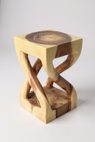 Wooden side table - wooden stool coffee table - handmade - turned from light solid suar wood - 50x28x28 cm