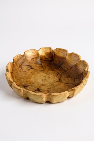 Holzschale rund in Blütenform – handgefertigte Massivholz Schale, dekorative Obstschale & Wohnaccessoire - Ø45 cm