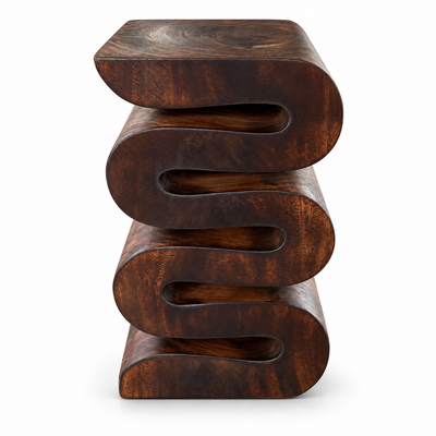 Wooden stool - side table, flower stool, storage table - handmade - flambéed snake made of solid suar wood - 50x30x30 cm