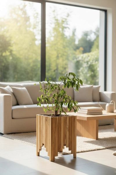 Wooden flower box – flower pot balcony box planter – handmade – vertical wooden slats – 45x35x35 cm