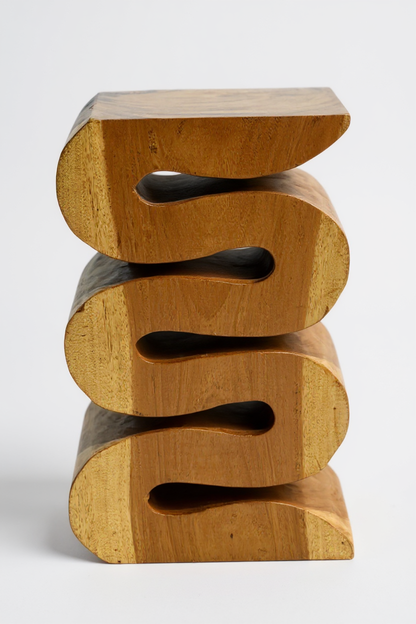 Wooden stool - side table, flower stool, storage table - handmade - natural snake made of solid suar wood - 50x30x30 cm
