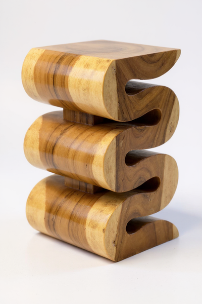Tabouret en bois - table d'appoint, tabouret à fleurs, table de rangement - fait main - serpent naturel en bois de suar massif - 50x30x30 cm