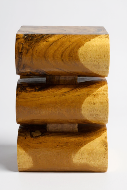 Wooden stool - side table, flower stool, storage table - handmade - natural snake made of solid suar wood - 50x30x30 cm