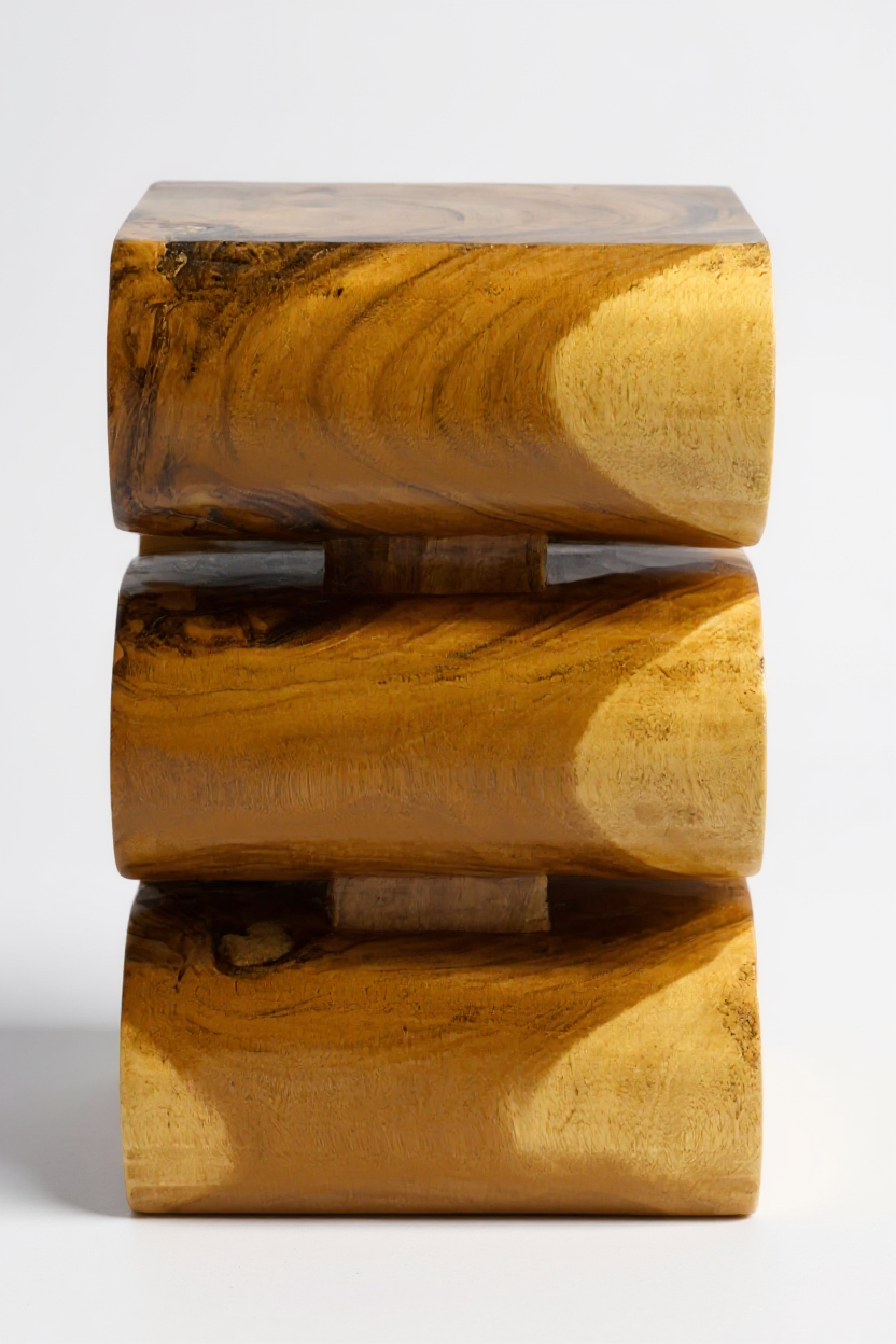 Wooden stool - side table, flower stool, storage table - handmade - natural snake made of solid suar wood - 50x30x30 cm