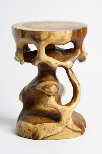 Wooden side table - wooden stool, flower stool, stool - handmade - round in bonsai style, saman wood - 40x30x30 cm