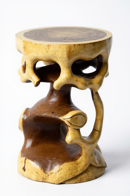 Wooden side table - wooden stool, flower stool, stool - handmade - round in bonsai style, saman wood - 40x30x30 cm