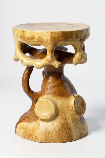 Wooden side table - wooden stool, flower stool, stool - handmade - round in bonsai style, saman wood - 40x30x30 cm