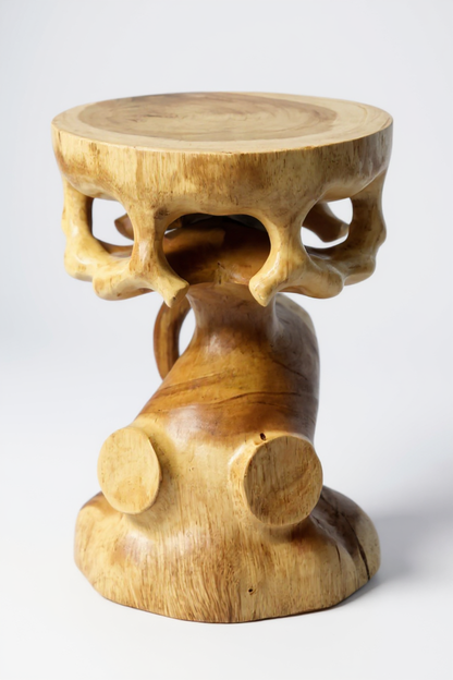 Wooden side table - wooden stool, flower stool, stool - handmade - round in bonsai style, saman wood - 40x30x30 cm