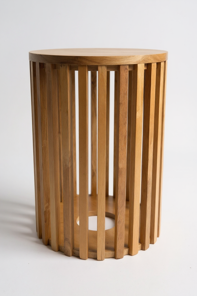 Teak side table - wooden stool coffee table - handmade from solid wood - round wooden slats - 50x30x30 cm