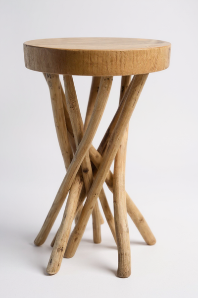 Wooden side table – wooden stool coffee table – handmade – branched from suar and teak wood – 50x28x28 cm