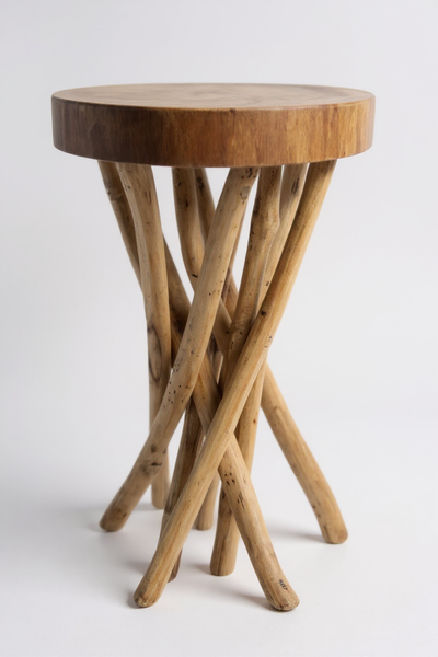 Wooden side table – wooden stool coffee table – handmade – branched from suar and teak wood – 50x28x28 cm