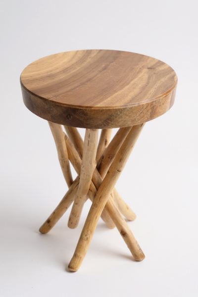 Wooden side table – wooden stool coffee table – handmade – branched from suar and teak wood – 50x28x28 cm