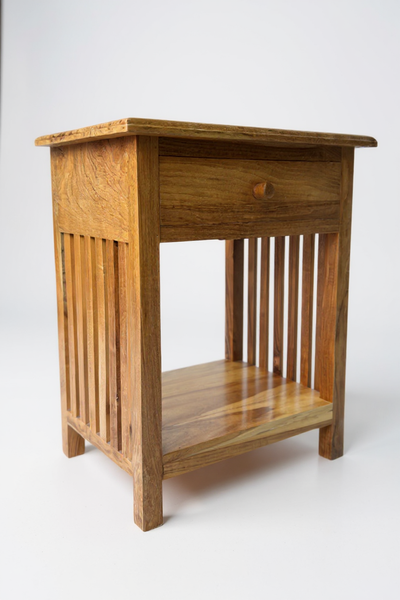 Holz Nachtkommode – Beistelltisch Nachttisch Nachtschrank – Vintage-Look aus massiven Teakholz - 50x40x30 cm