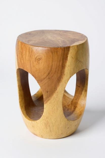 Holz Beistelltisch – Couchtisch Blumenhocker Hocker - Handgefertigt – Abgerundet mit O-Ausschnitt Suar-Holz - 50x30x30 cm