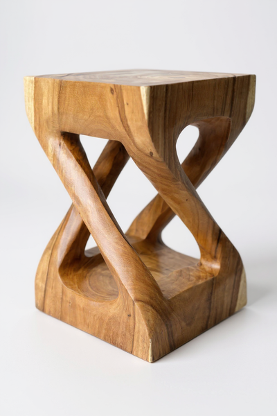 Wooden side table - wooden stool coffee table - handmade - angularly turned from solid suar wood - 50x28x28 cm 