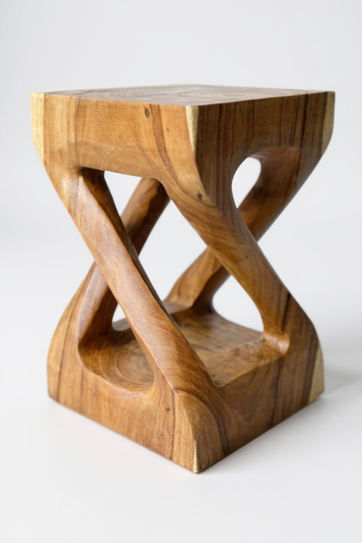 Wooden side table - wooden stool coffee table - handmade - angularly turned from solid suar wood - 50x28x28 cm 