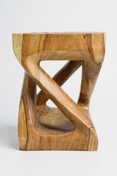 Wooden side table - wooden stool coffee table - handmade - angularly turned from solid suar wood - 50x28x28 cm 