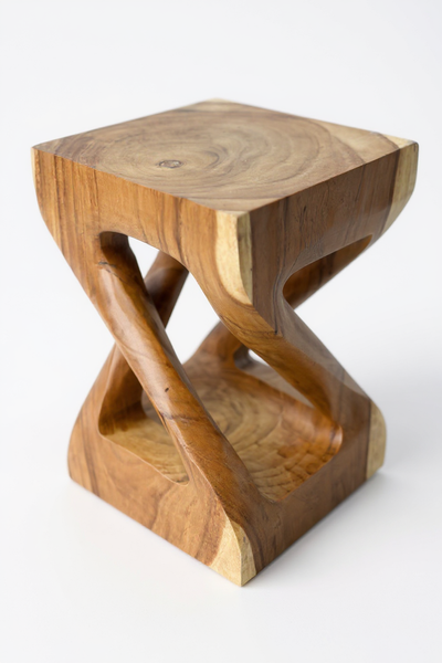 Wooden side table - wooden stool coffee table - handmade - angularly turned from solid suar wood - 50x28x28 cm 