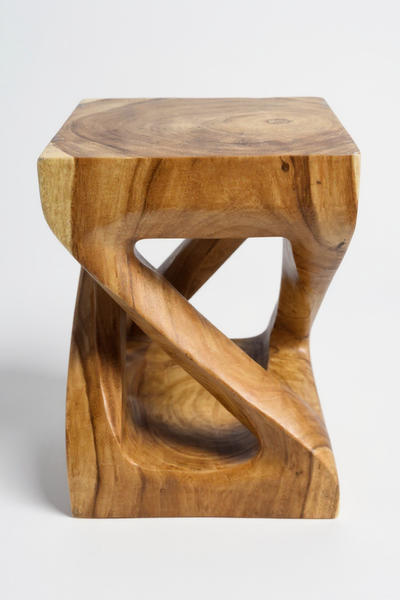 Wooden side table - wooden stool coffee table - handmade - angularly turned from solid suar wood - 50x28x28 cm 