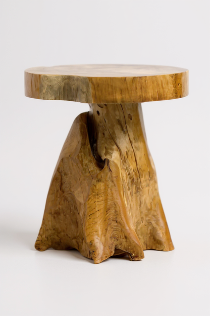 Holzhocker – Beistelltisch Blumenhocker Ablagetisch – Handgefertigt – Natürliche Form aus massivem Teakholz – 45x40x40 cm