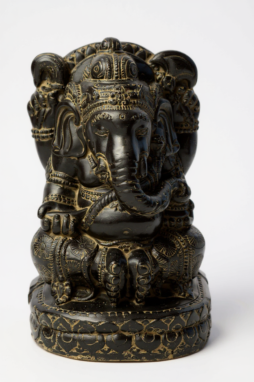 Sculpture de Ganesh - Décoration de pièce - Déité hindoue de la bonne chance - Mélange de pierres Éléphant jaune - 45x25x25 cm