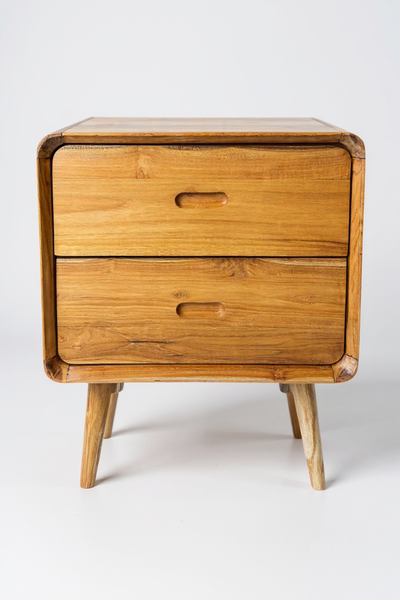 Wooden bedside table – side table – with two drawers – made of solid teak wood – 50x40x60 cm
