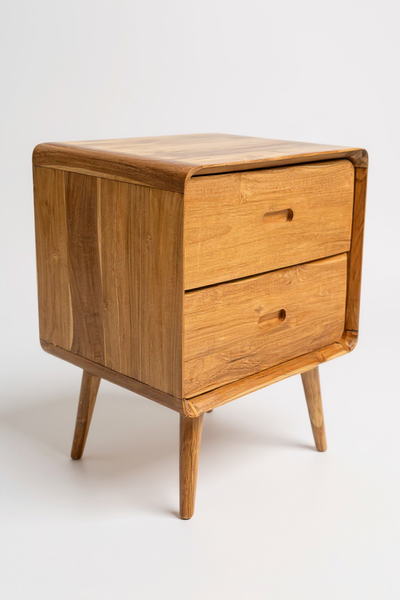 Wooden bedside table – side table – with two drawers – made of solid teak wood – 50x40x60 cm