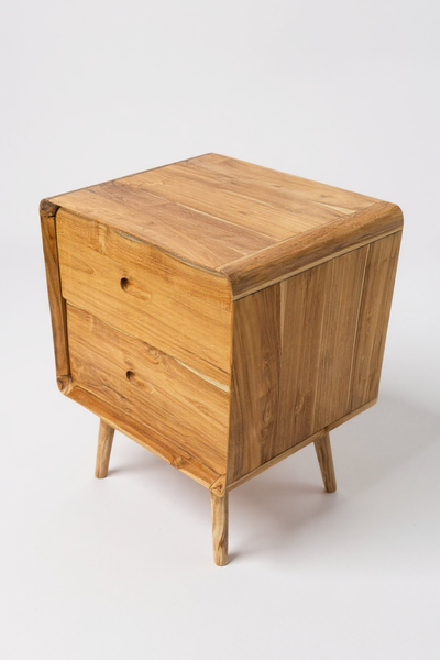 Wooden bedside table – side table – with two drawers – made of solid teak wood – 50x40x60 cm