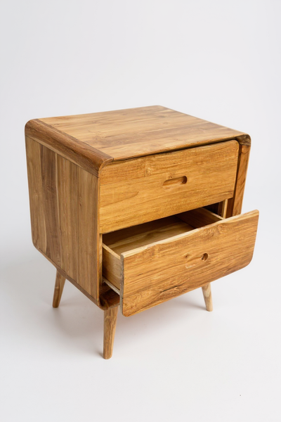 Wooden bedside table – side table – with two drawers – made of solid teak wood – 50x40x60 cm