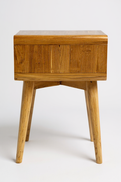 Rattan side table – bedside table – stylish with drawer – handmade vintage look made of teak – 60x50x40 cm