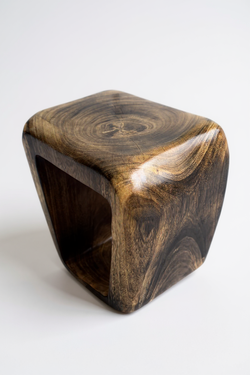 Holzhocker - Beistelltisch Couchtisch - Handgefertigter Flambierter Hocker aus massivem Suarholz- 50x30x40 cm