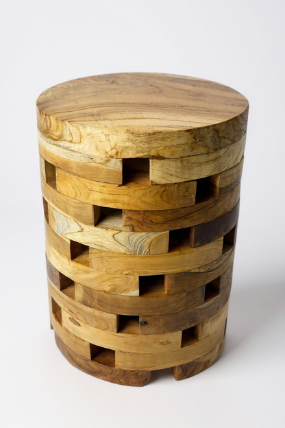 Table d'appoint en teck – Fabriquée à la main en blocs laminés – Table en bois de teck naturel – Salon et chambre – 35 x 35 x 50 cm