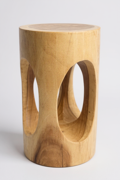 Wooden side table - wooden stool, flower stool, stool - handmade - round with O-neck, Saman wood - 50x30x30 cm