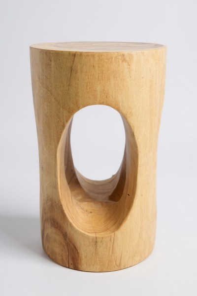 Wooden side table - wooden stool, flower stool, stool - handmade - round with O-neck, Saman wood - 50x30x30 cm