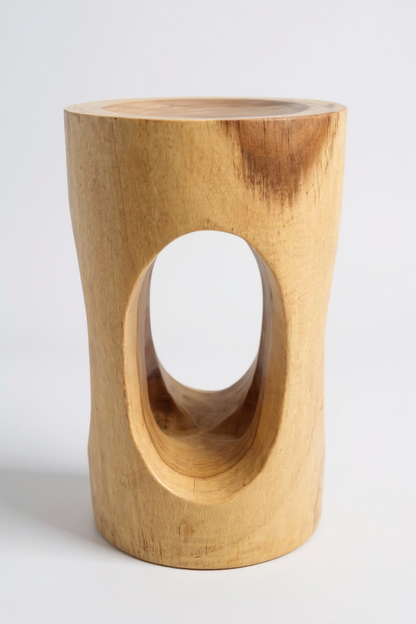 Holz Beistelltisch - Holzhocker Blumenhocker Hocker - Handgefertigt - Rund mit O-Ausschnitt Saman-Holz - 50x30x30 cm
