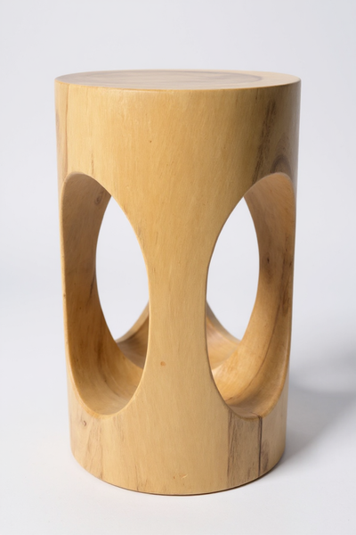 Wooden side table - wooden stool, flower stool, stool - handmade - round with O-neck, Saman wood - 50x30x30 cm