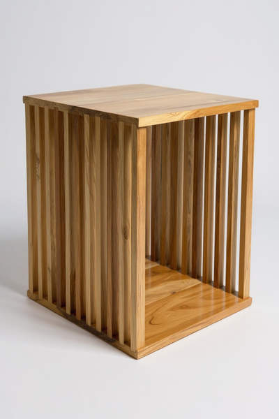 Teak side table - wooden stool coffee table - handmade from solid wood - wooden slats cube - 45x35x40 cm