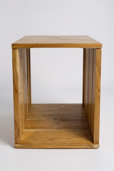 Teak side table - wooden stool coffee table - handmade from solid wood - wooden slats cube - 45x35x40 cm