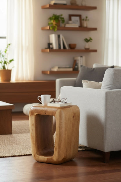 Holzhocker - Beistelltisch Couchtisch - Handgefertigter Hocker aus massivem Suarholz- 50x30x40 cm